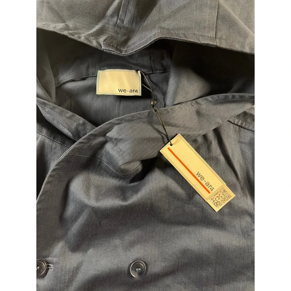 WE-AR4 Hooded Utility Jacket Womens XS Navy Blue Plaid Cuffs Double Breasted NWT - Picture 2 of 10